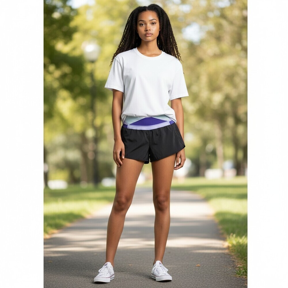 Lululemon Run Times 2 Way StretchBlack/Blue Quilt Running Shorts size 8